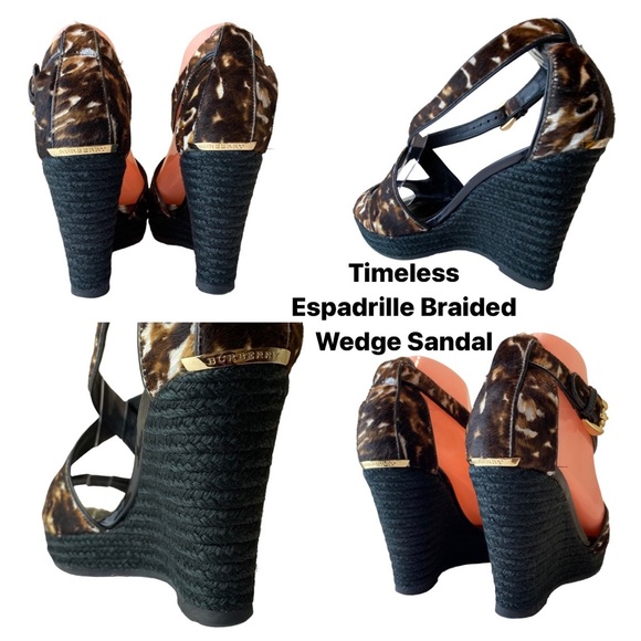 Burberry Espadrille Wedge Cow Fur Crisscrossed Sandals - Picture 6 of 16